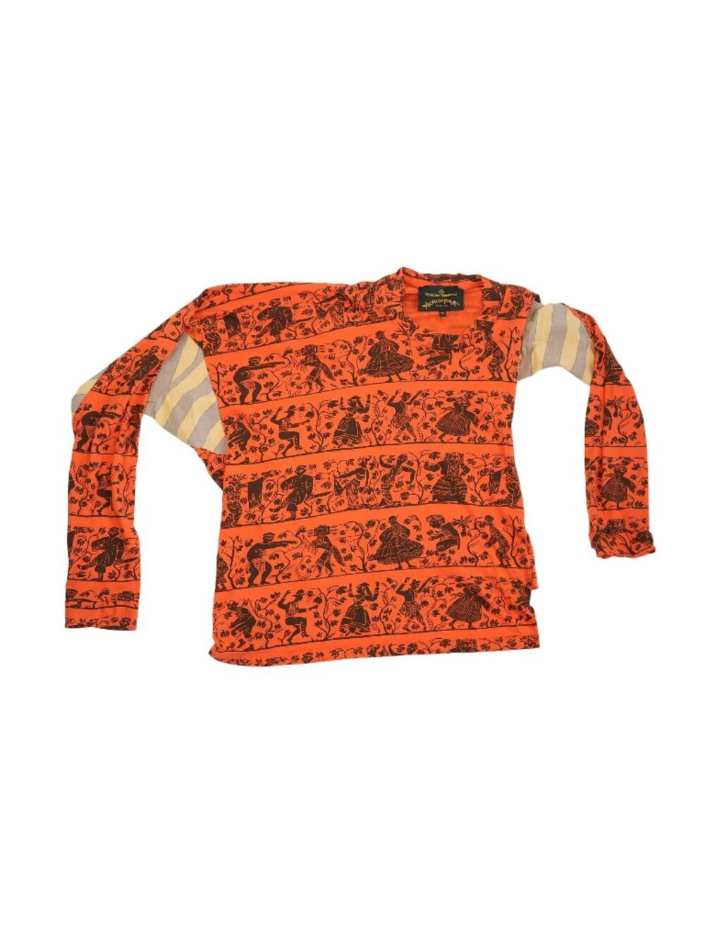 Vivienne Westwood Anglomania Orange Folk Print Long Sleeve Shirt Size XS